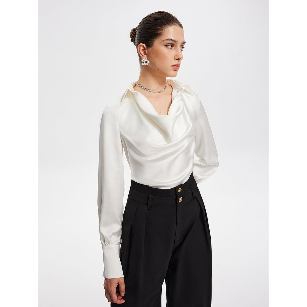 Commense V-Neck Pleated Long Sleeve Blouse white size M‎ - Picture 2 of 6